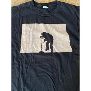 North Dakota Ice Fishing Black Short Sleeve T-Shirt, Men's 2XL